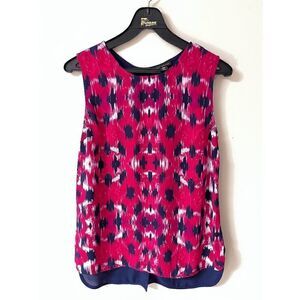 Willi Smith Womens Crew Neck Sheer Sleeveless Blouse Red Blue Sz S
